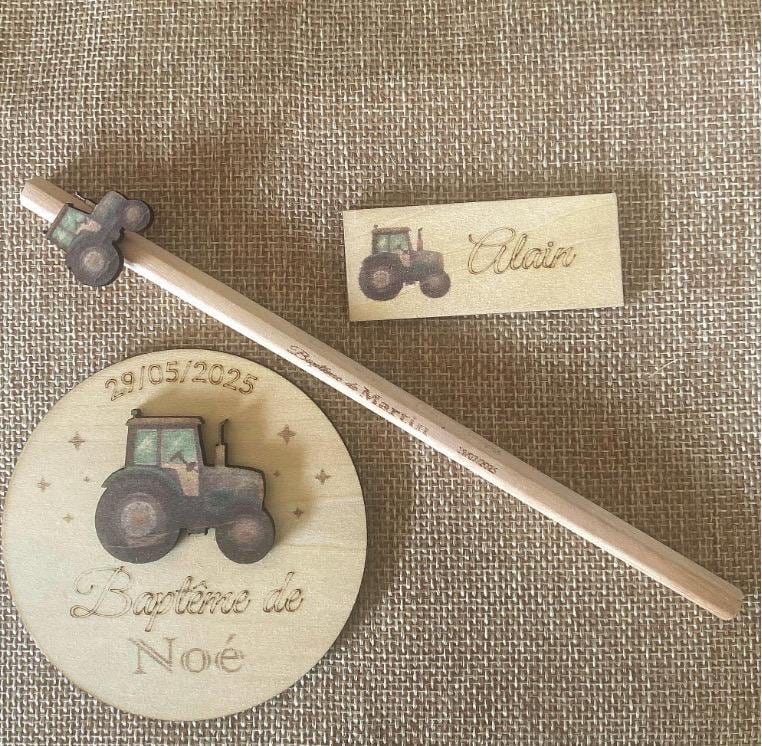 Magnet en Bois Personnalisé – Thème Animaux & Tracteur Baptême, anniversaire, baby shower