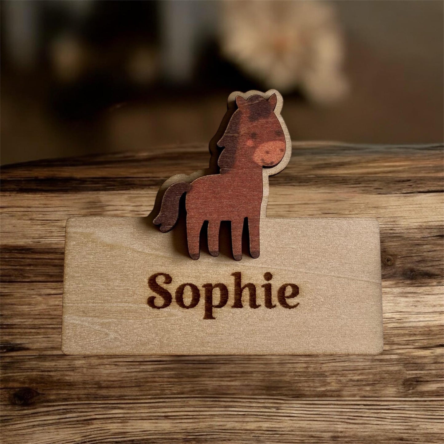Marque-places & Magnets en Bois – Collection "Petite Ferme"