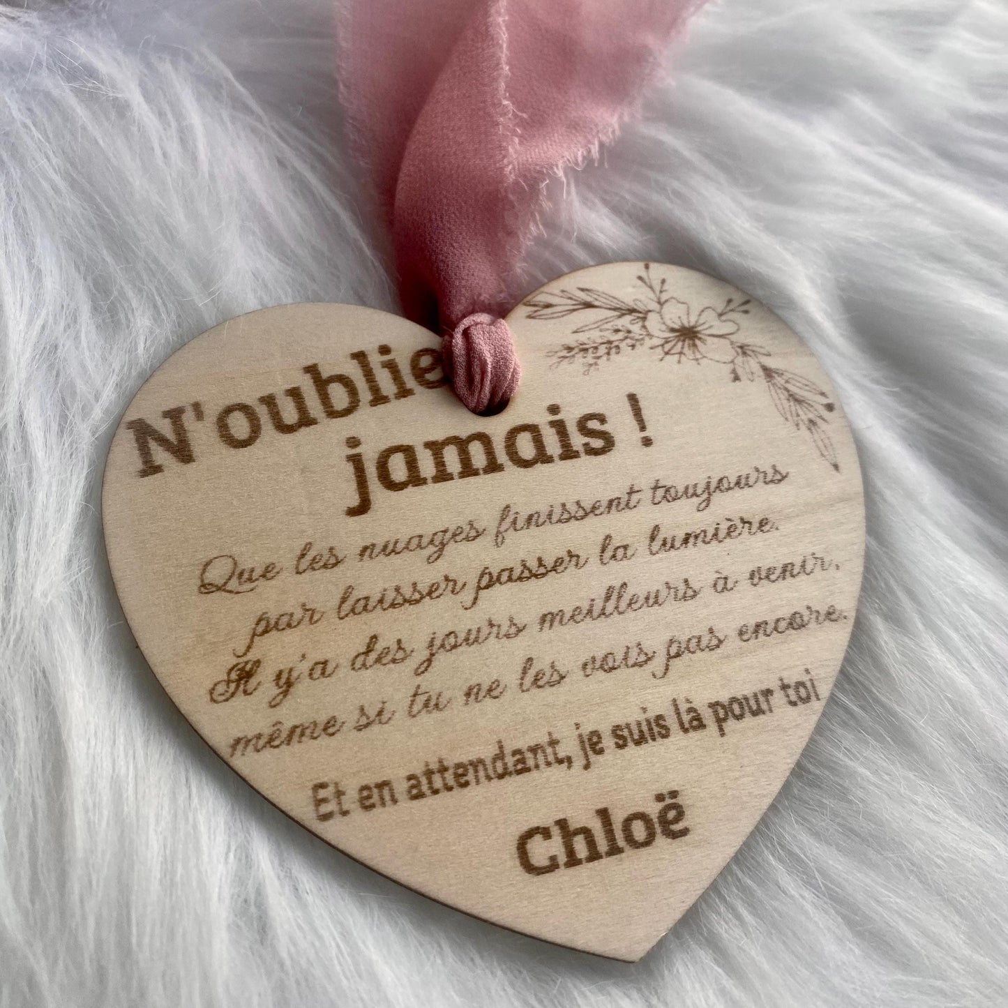 Cadeau de soutien émotionnel cœur bois motif floral