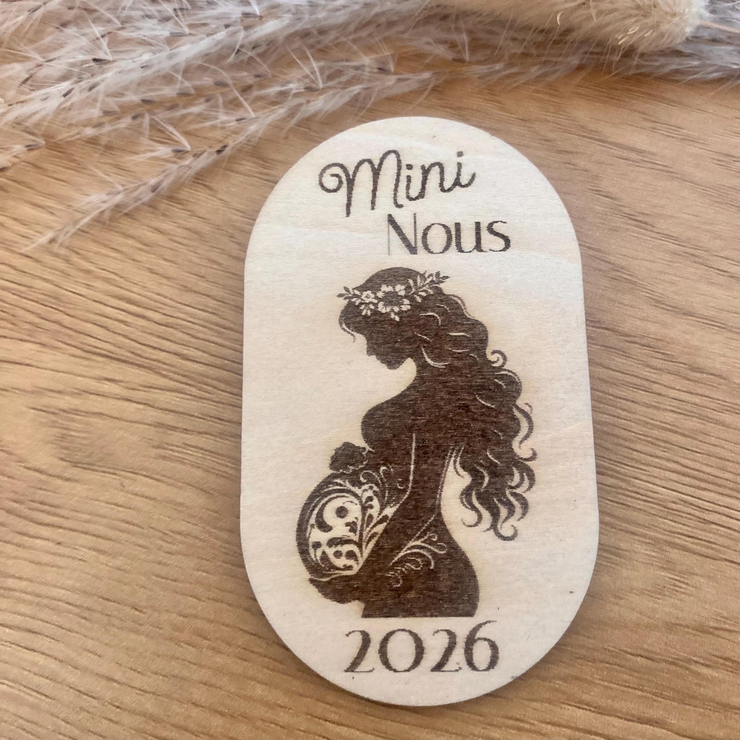 Magnet Annonce Grossesse en Bois – Texte Personnalisé