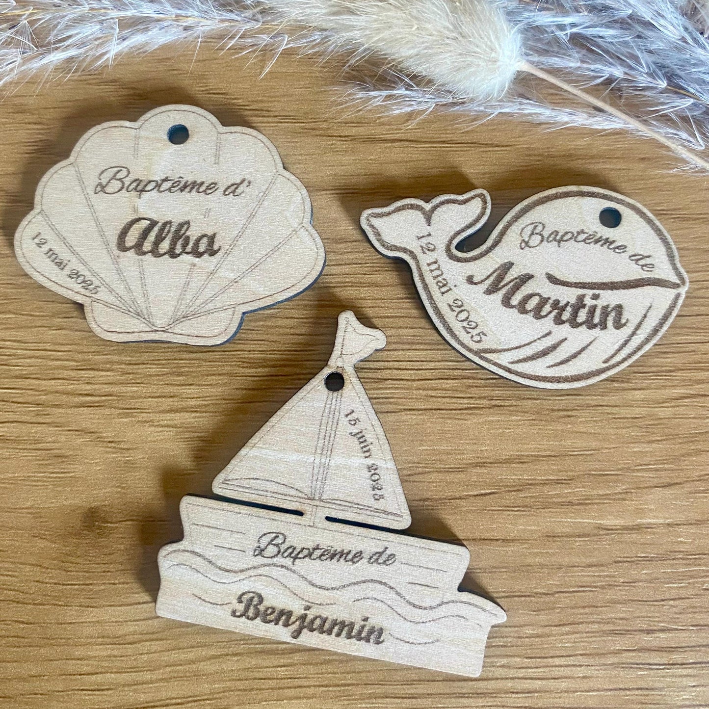 Étiquettes en Bois Personnalisées – Thème Marin, Baleine & Coquillages