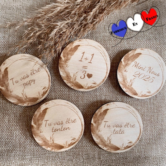 Collection Magnet sbois rond 6cm personnalisé pour annonce bébé