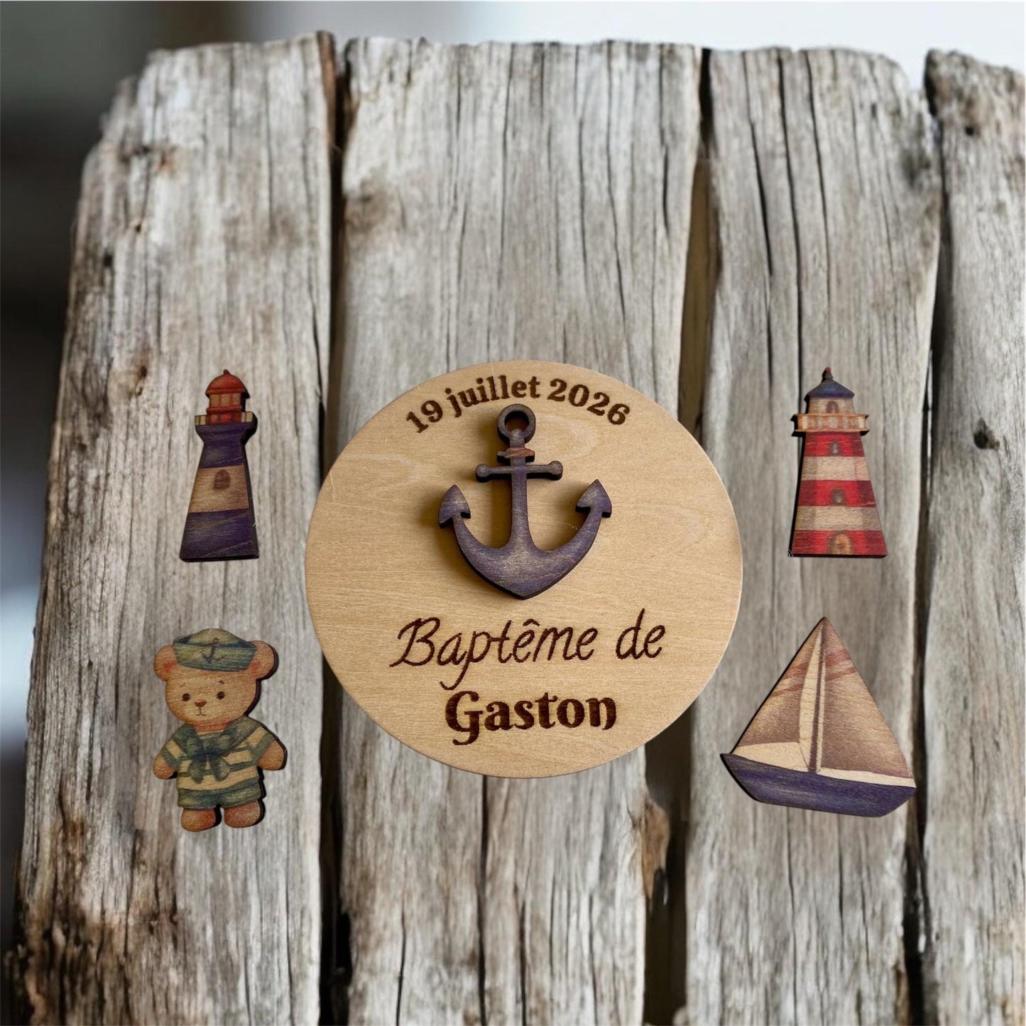 Magnets en Bois Personnalisés – Souvenirs de Baptême & Événements