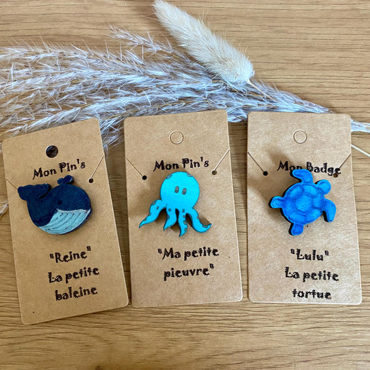 Collection badges en bois animaux poétiques pour enfants