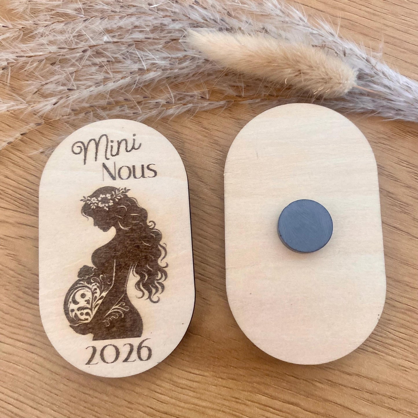 Magnet Annonce Grossesse en Bois – Texte Personnalisé