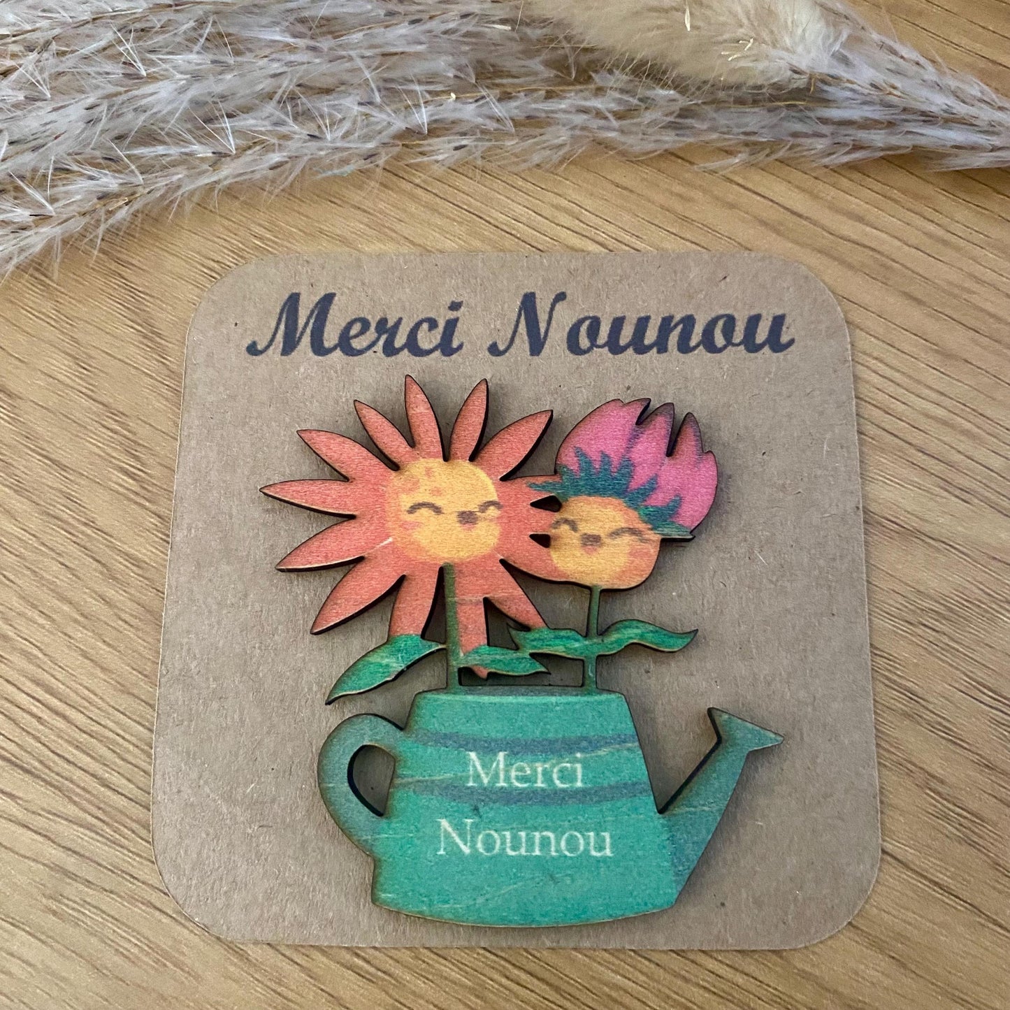 Porte-Clés Fleur en Bois Personnalisé – Cadeau Nounou & Maîtresse