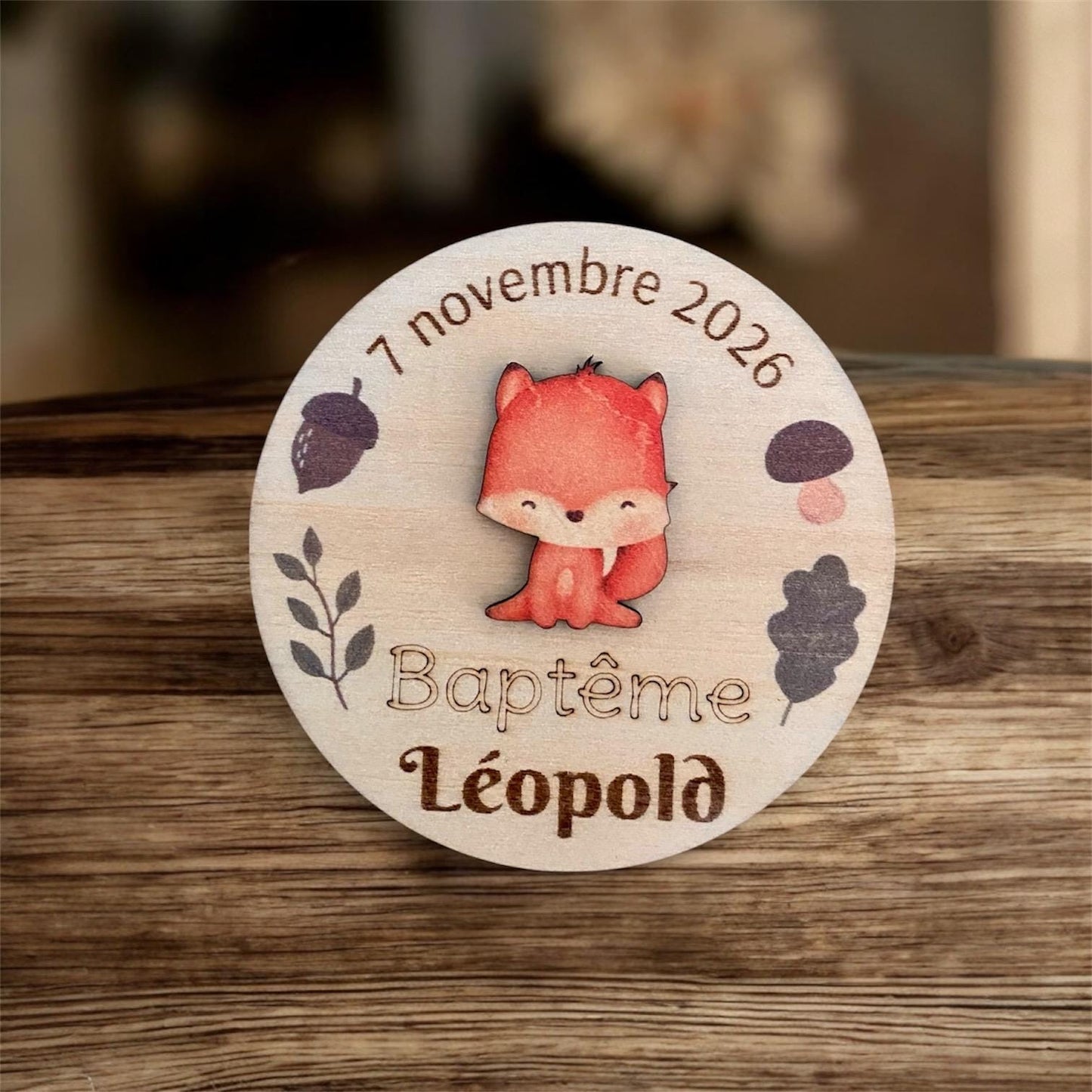 Magnet en Bois Personnalisé – Thème Animaux de la Forêt