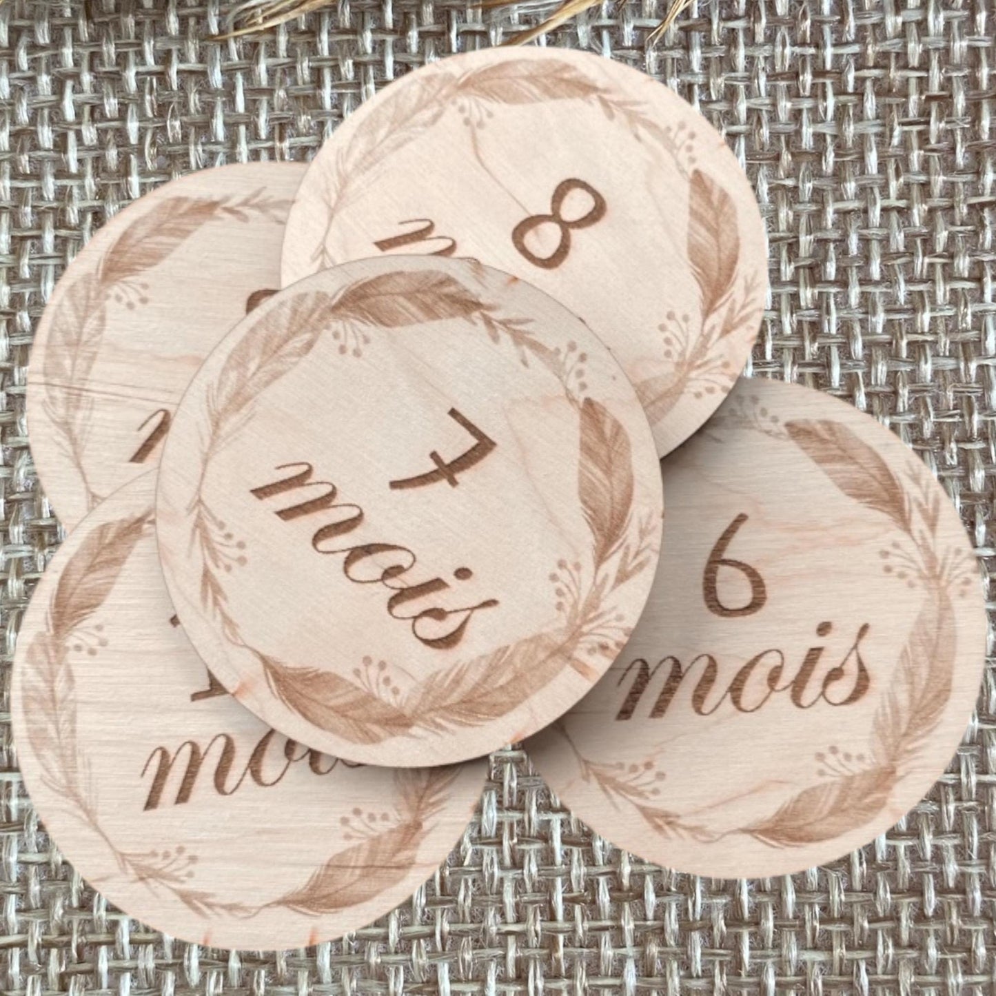 Carte Étape en Bois Fleur de Coton – Annonce Naissance Prénom