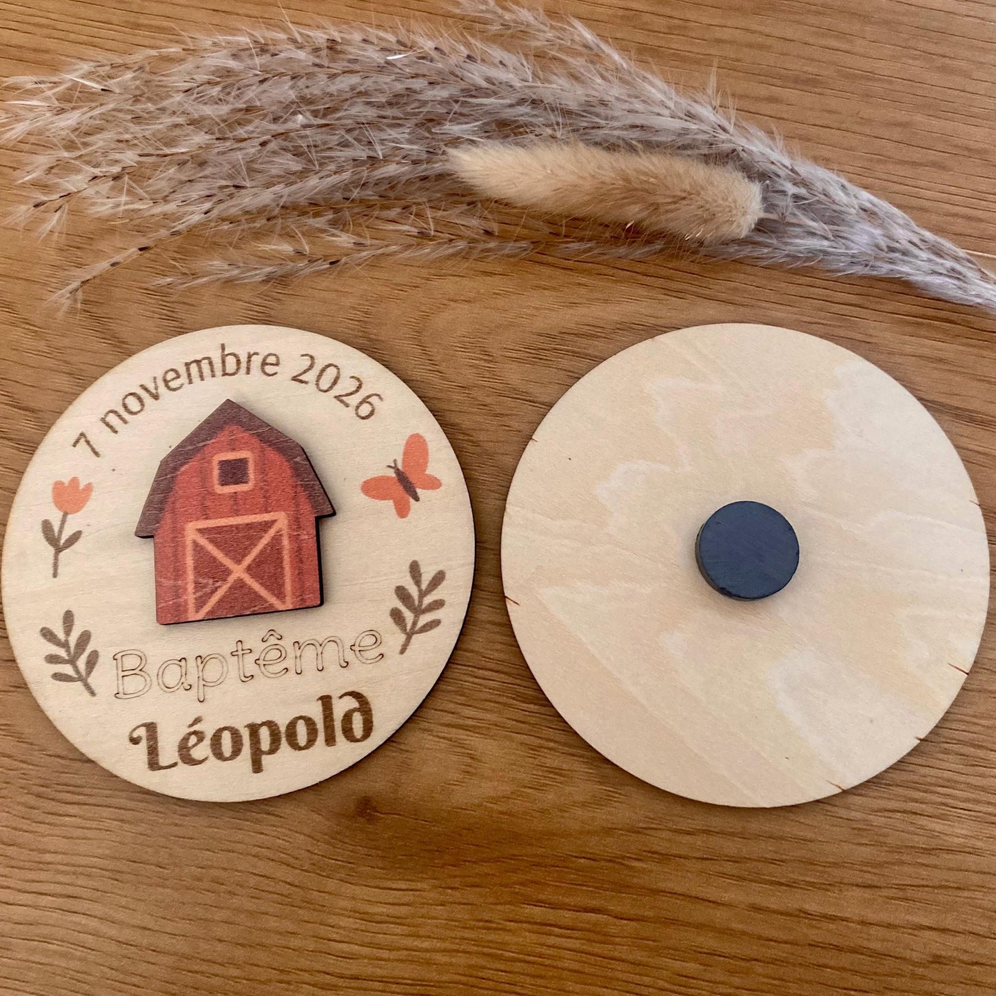 Magnet et marque-place personnalisé en bois – Thème Ferme