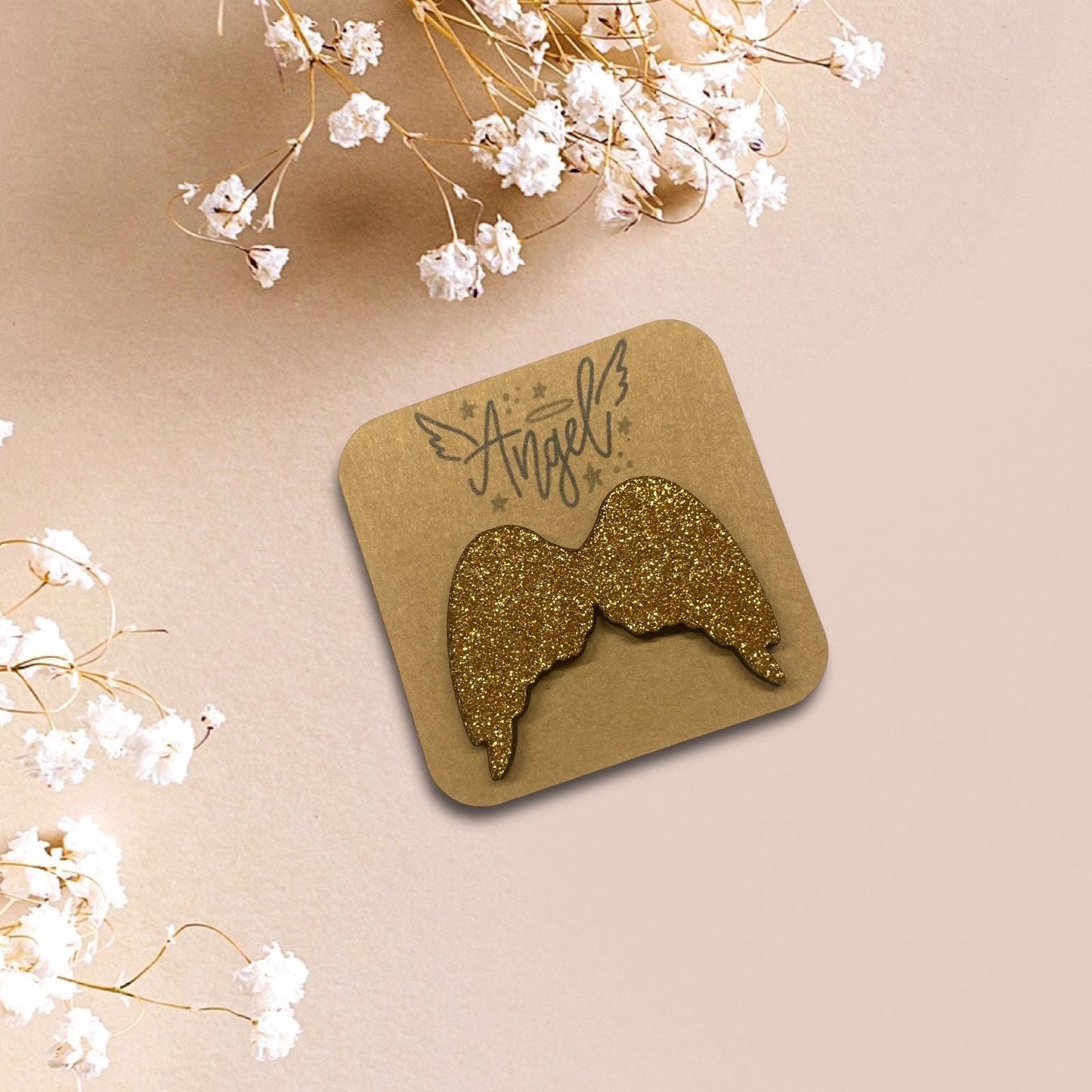 Porte-Bonheur Ange Gardien en Bois Pailleté – Bijou de Poche