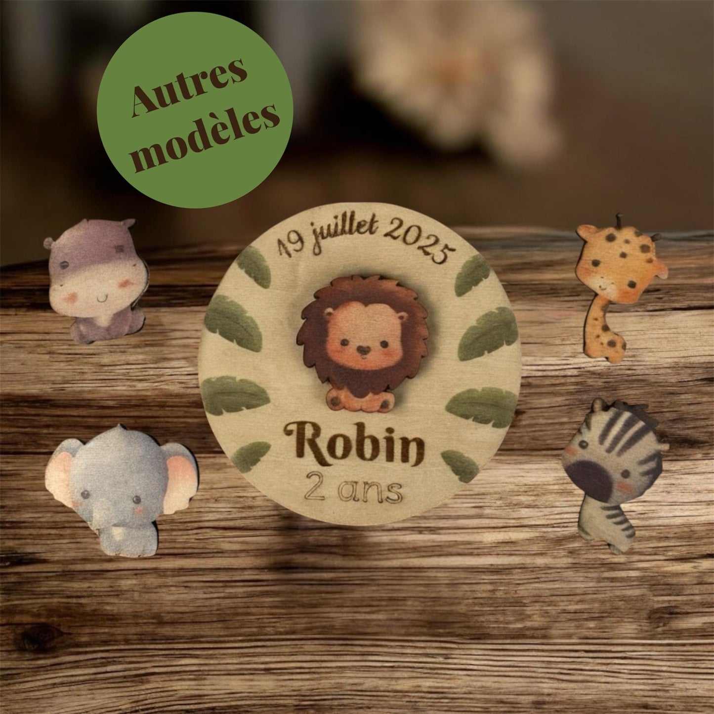 Magnet en Bois Personnalisé – Thème Animaux de la Forêt