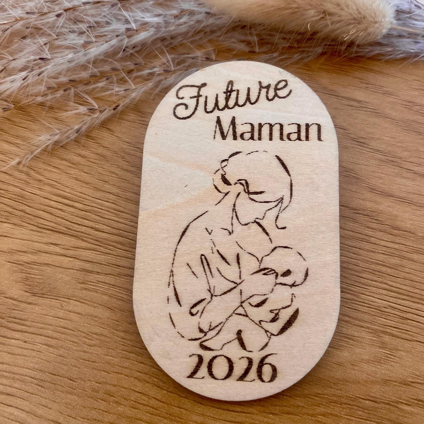 Magnet Annonce Grossesse en Bois – Texte Personnalisé