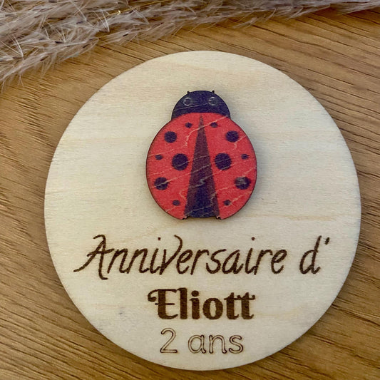 Magnet bois personnalisé coccinelle cadeau invité