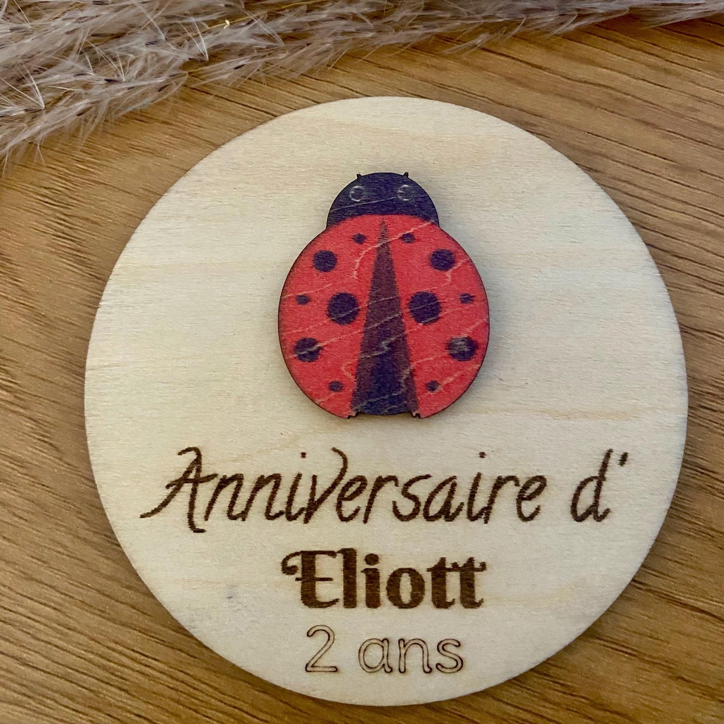 Magnet bois personnalisé coccinelle cadeau invité