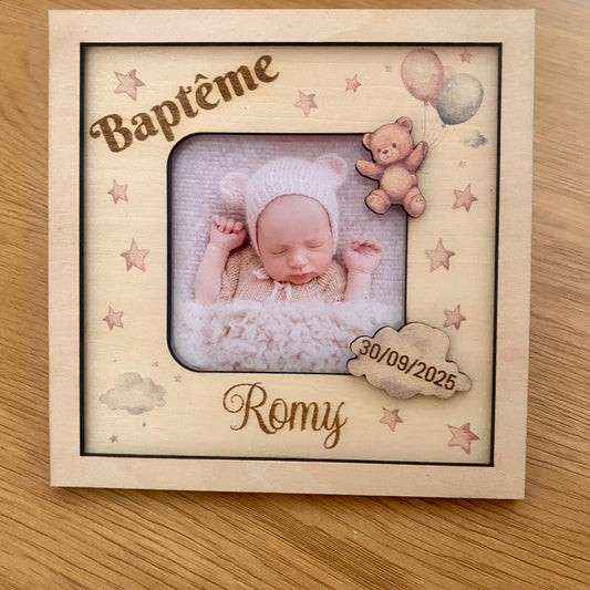 cadre en bois bapteme ourson