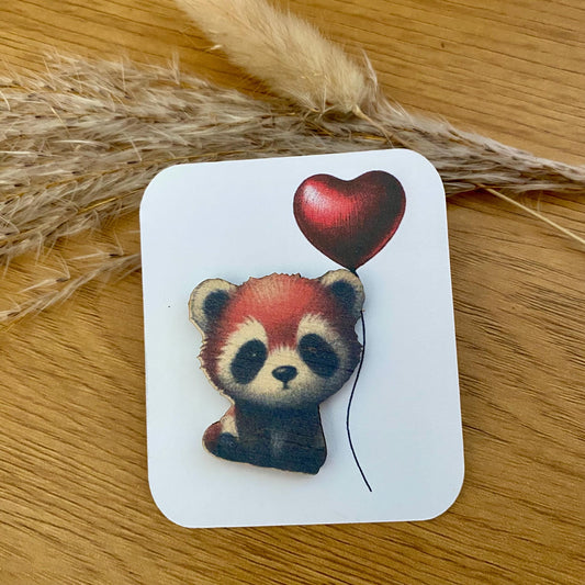 Câlin de poche panda roux en bois avec sa mini carte