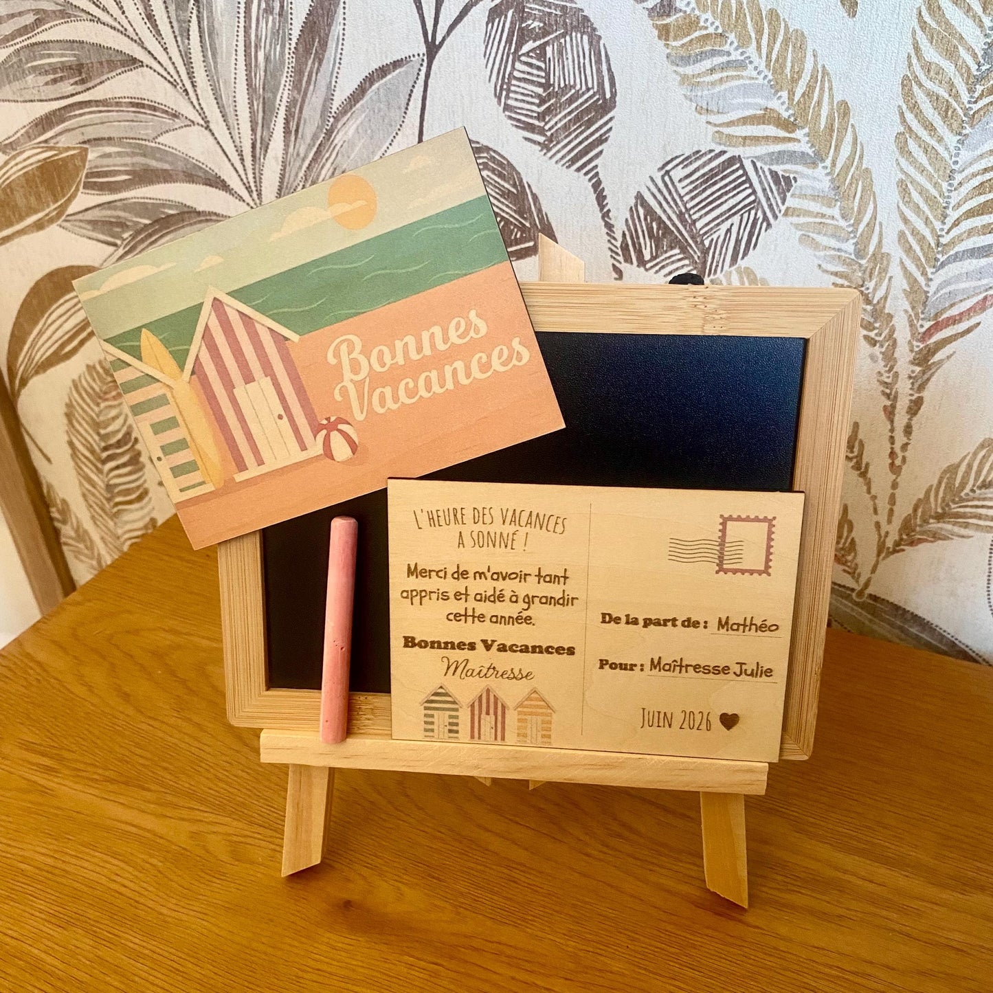 carte postale en bois cabane de plage pour maitresse nounou