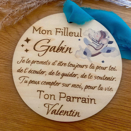 cadeau bapteme carte en bois filleul