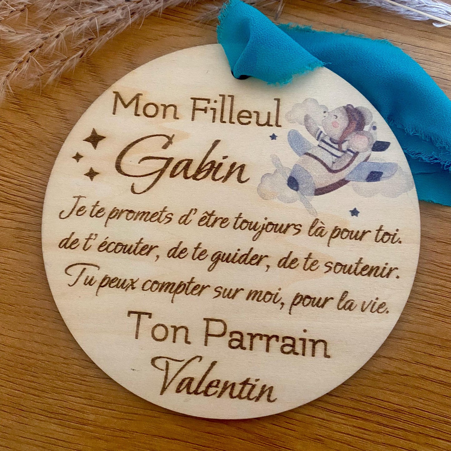 cadeau bapteme carte en bois filleul