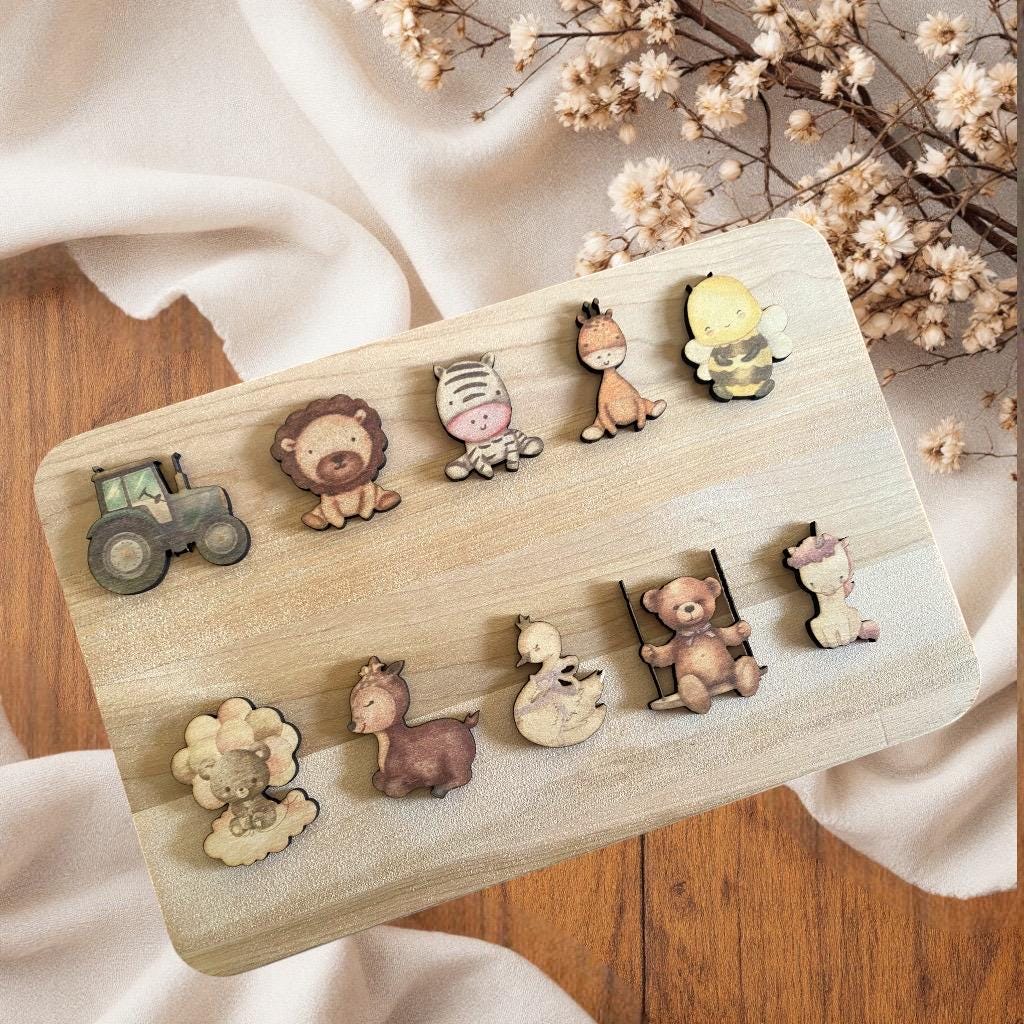Magnet en Bois Personnalisé – Thème Animaux & Tracteur