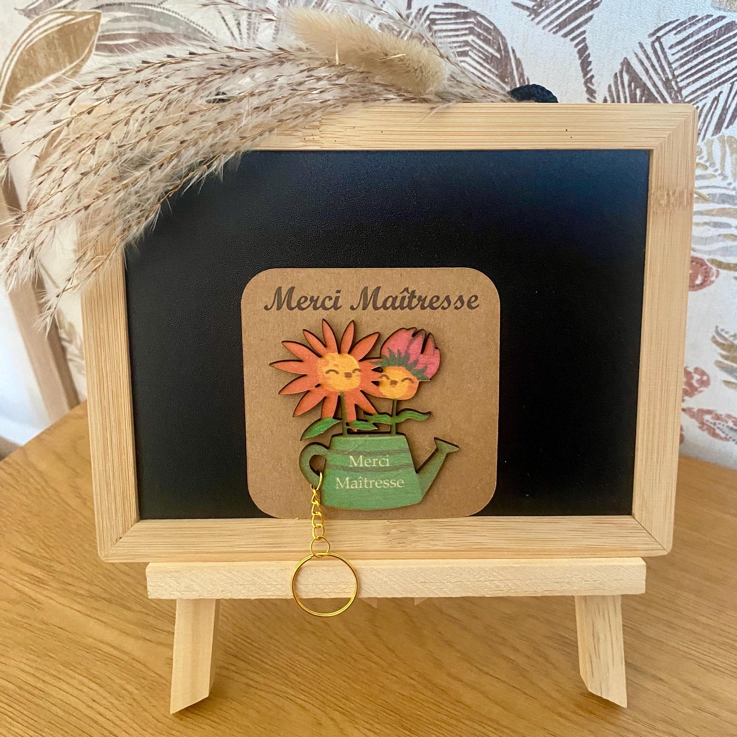 Porte-Clés Fleur en Bois Personnalisé – Cadeau Nounou & Maîtresse