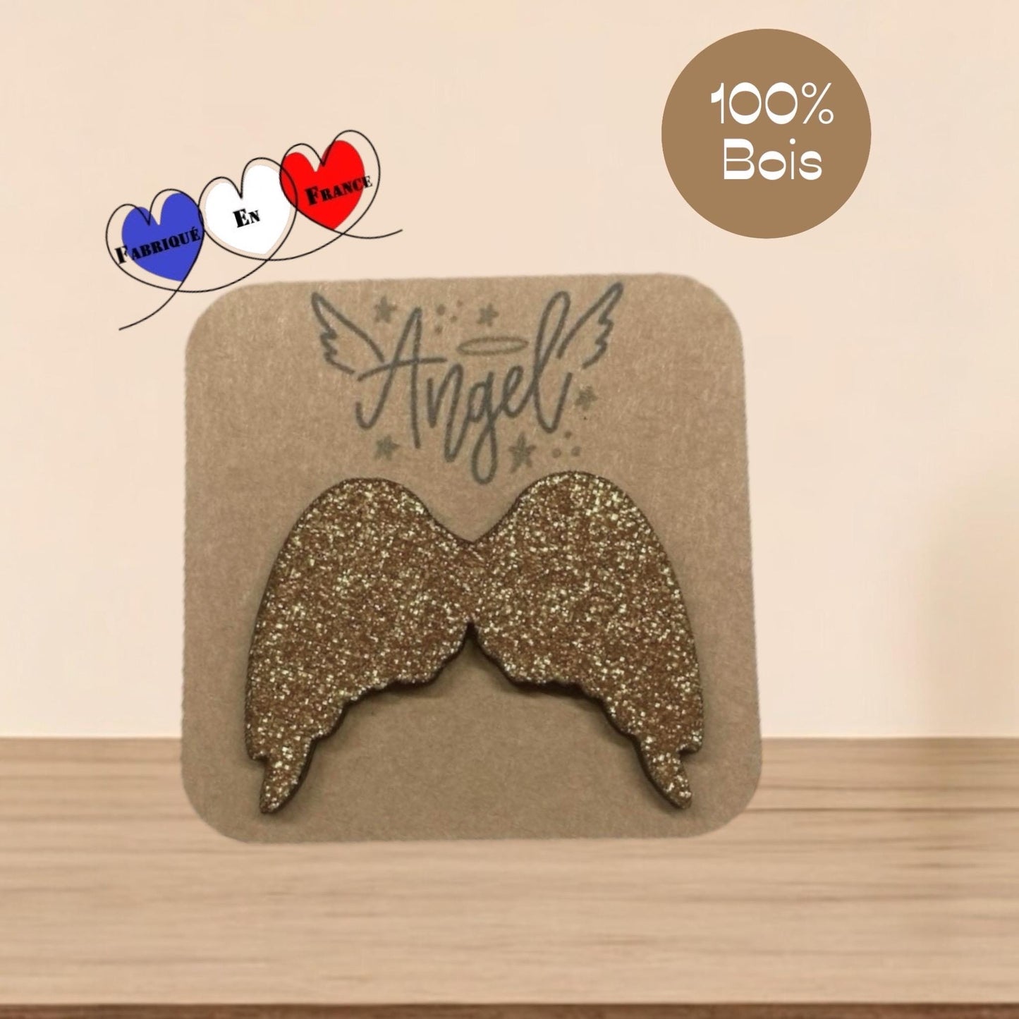 Porte-Bonheur Ange Gardien en Bois Pailleté – Bijou de Poche