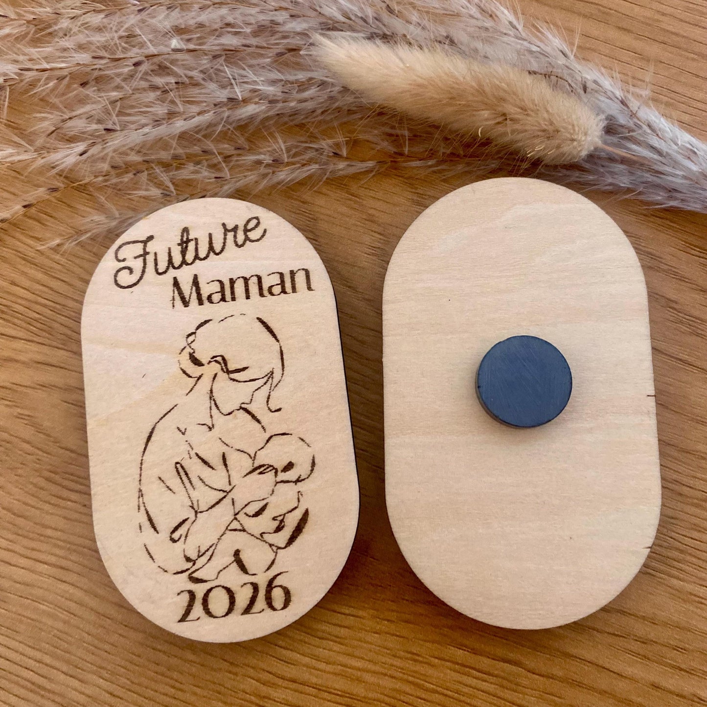 Magnet Annonce Grossesse en Bois – Texte Personnalisé