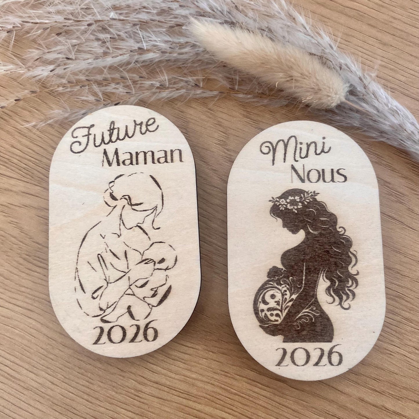 Magnet Annonce Grossesse en Bois – Texte Personnalisé