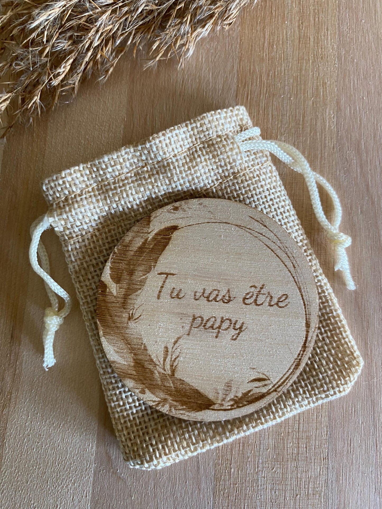 Magnet en bois personnalisé annonce grossesse grands-parents