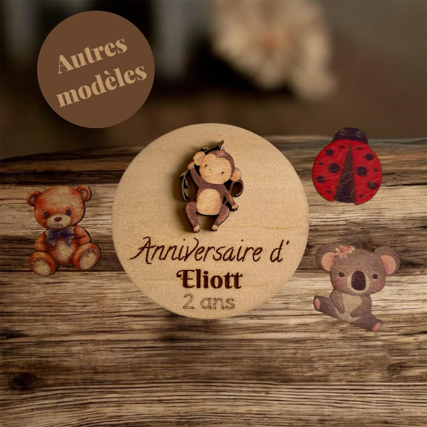 Magnet Jungle et Savane en Bois – Souvenir Baptême & Fête