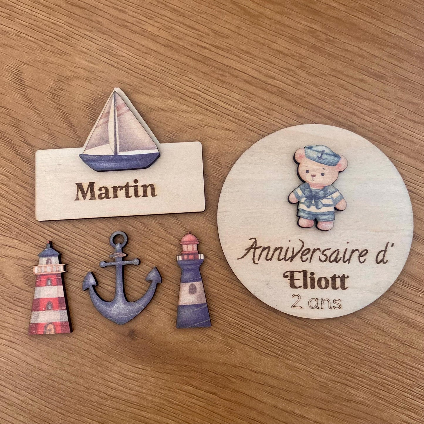 Magnets en Bois Personnalisés – Collection « Marine »