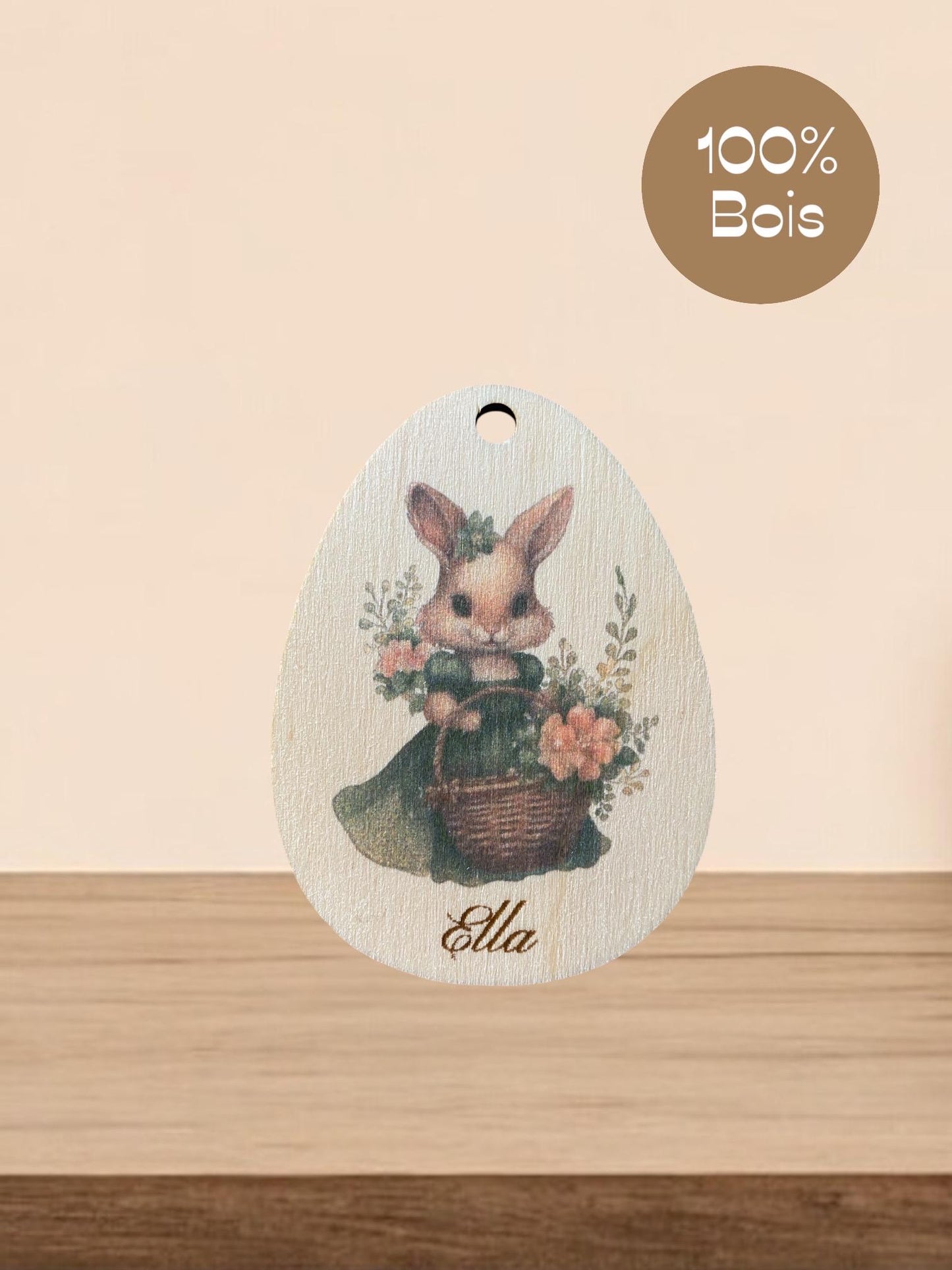 Étiquette de Pâques Personnalisée en Bois – Pour Panier ou Décoration