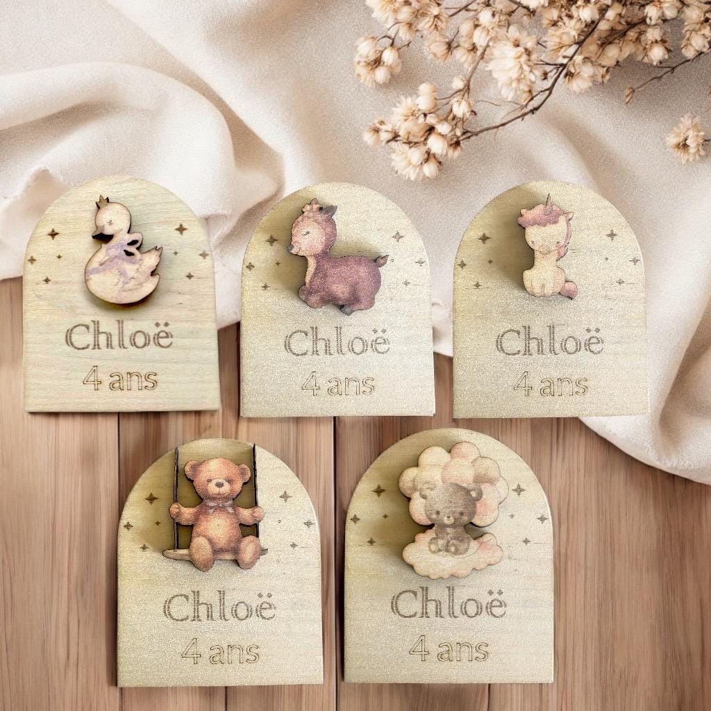 Assortiment magnets bois animaux et véhicules pour invités