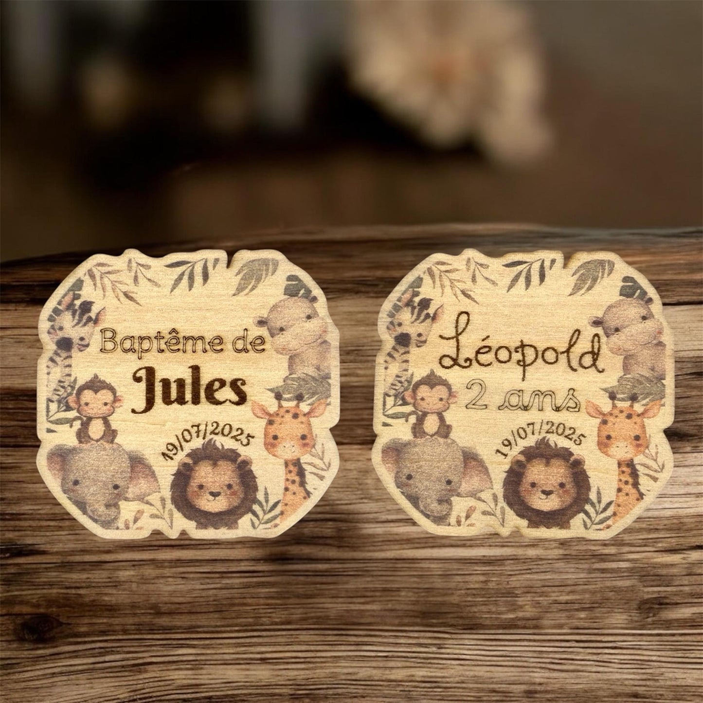 Collection magnets en bois personnalisables 7cm