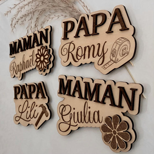 Magnet XXL en bois avec détail petit cœur, idée cadeau personnalisée.
