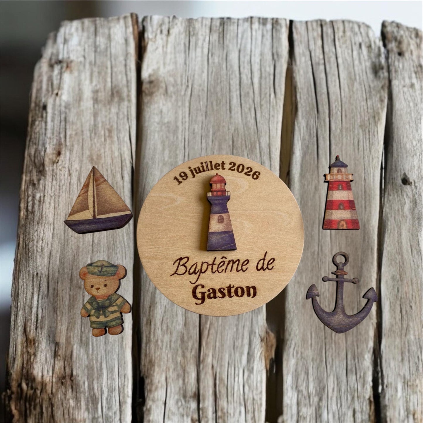 bapteme magnet en bois phare