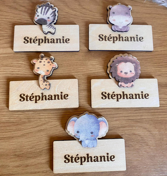 marque place elephant lion girafe zebre et hippopotame en bois